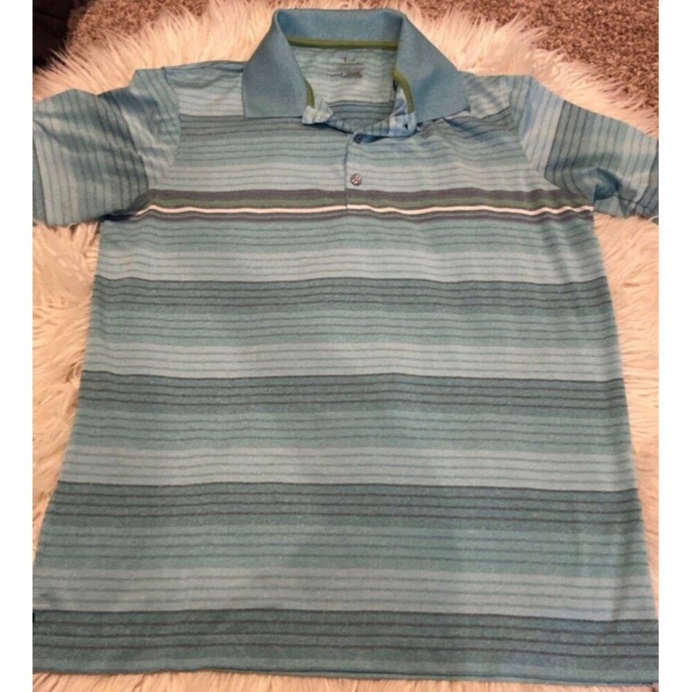 Page & Tuttle Golf Polo Sz Large Aqua Blue Stripes